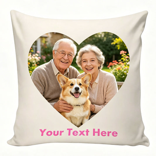 Personalized Dog & Child Photo Pillow Cover with Heart Cutout, Beach Scene Pet Memory Cushion Cover