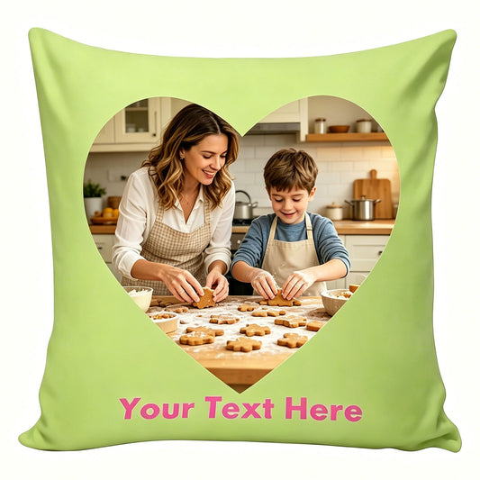 Custom Photo Pillow Cover, Personalized Lime Green Heart-Shaped Throw Pillow with Your Own Picture & Custom Text, Unique Family Keepsake & Mother's Day Gift, Decorative Cushion Case for Home Decor