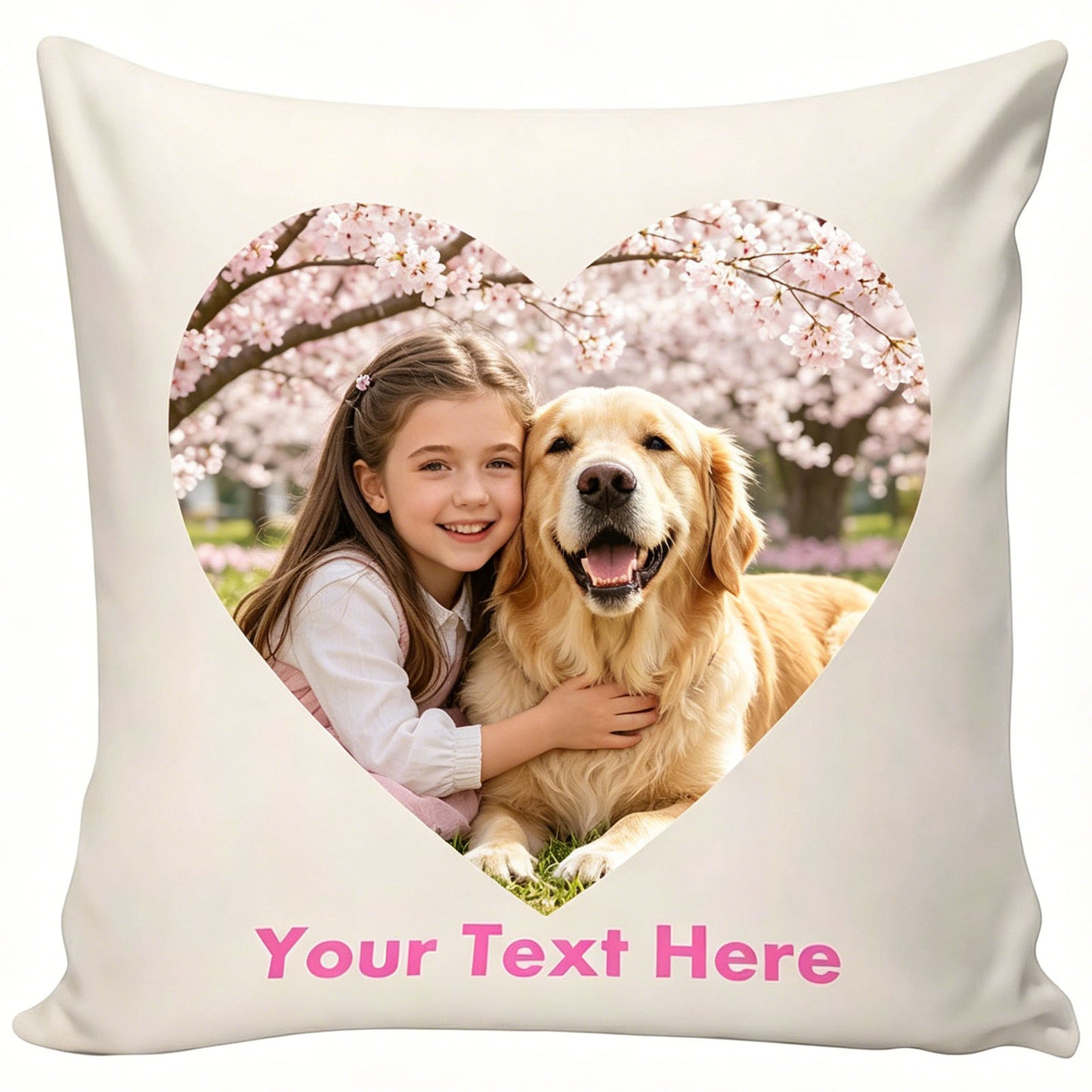 Custom Heart-Shaped Pet & Family Photo Pillow Cover with Personalized Text, Dog Lover Keepsake Throw Pillow