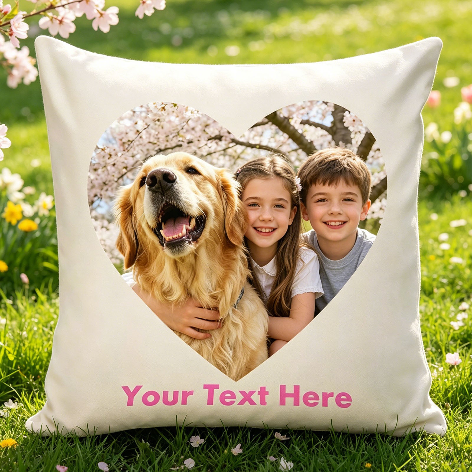 Custom Pet Photo Pillow Cover with Heart Shape, Camping Scene Dog Owner Personalized Throw Pillow