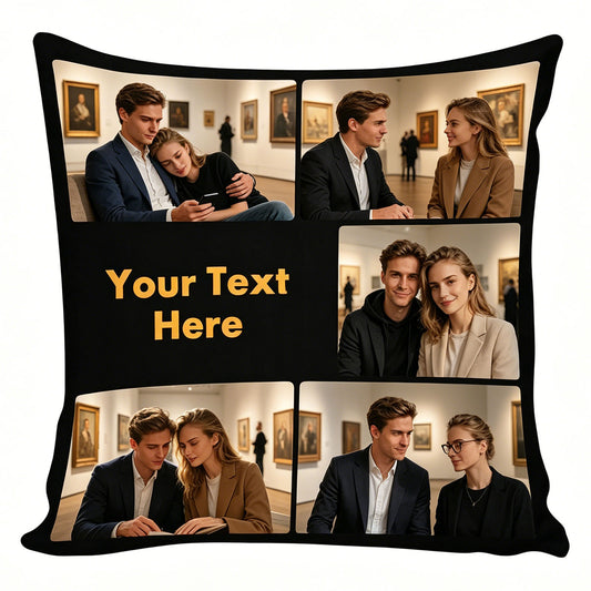 Custom Photo Collage Pillow Cover With Personalized Text And Black Border, Unique Custom Home Decor Cushion Case