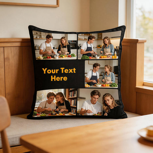 Custom Photo Collage Pillow Cover on Window Sill Table, Personalized Kitchen Decor Cushion Cover, Warm Home Throw Pillow