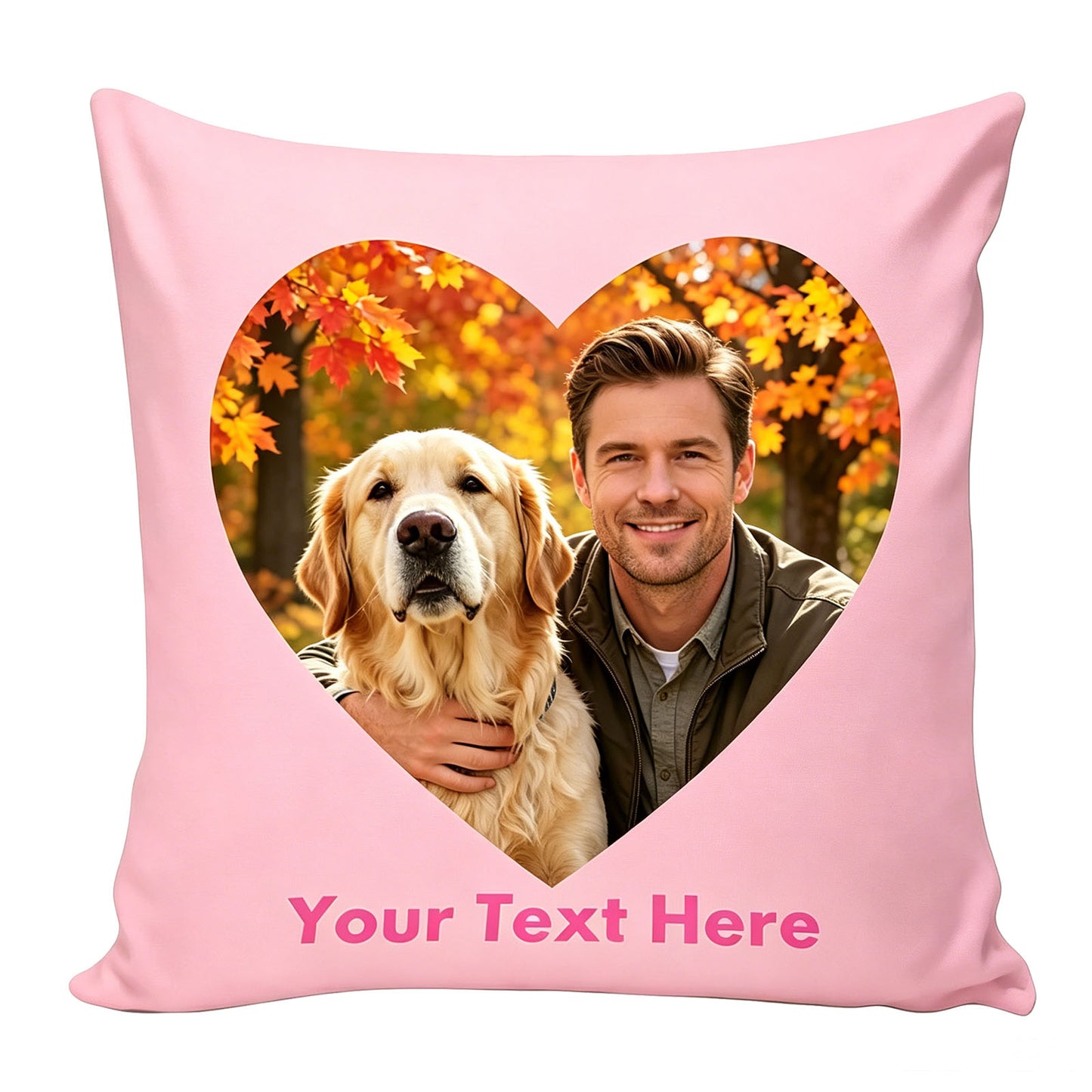 Custom Photo Pillow Cover, Personalized Heart-Shaped Picture Throw Pillow, Customized Dog & Human Photo Cushion Cover, Pink Pillow for Home Decor, Memorial Gift for Pet Lovers