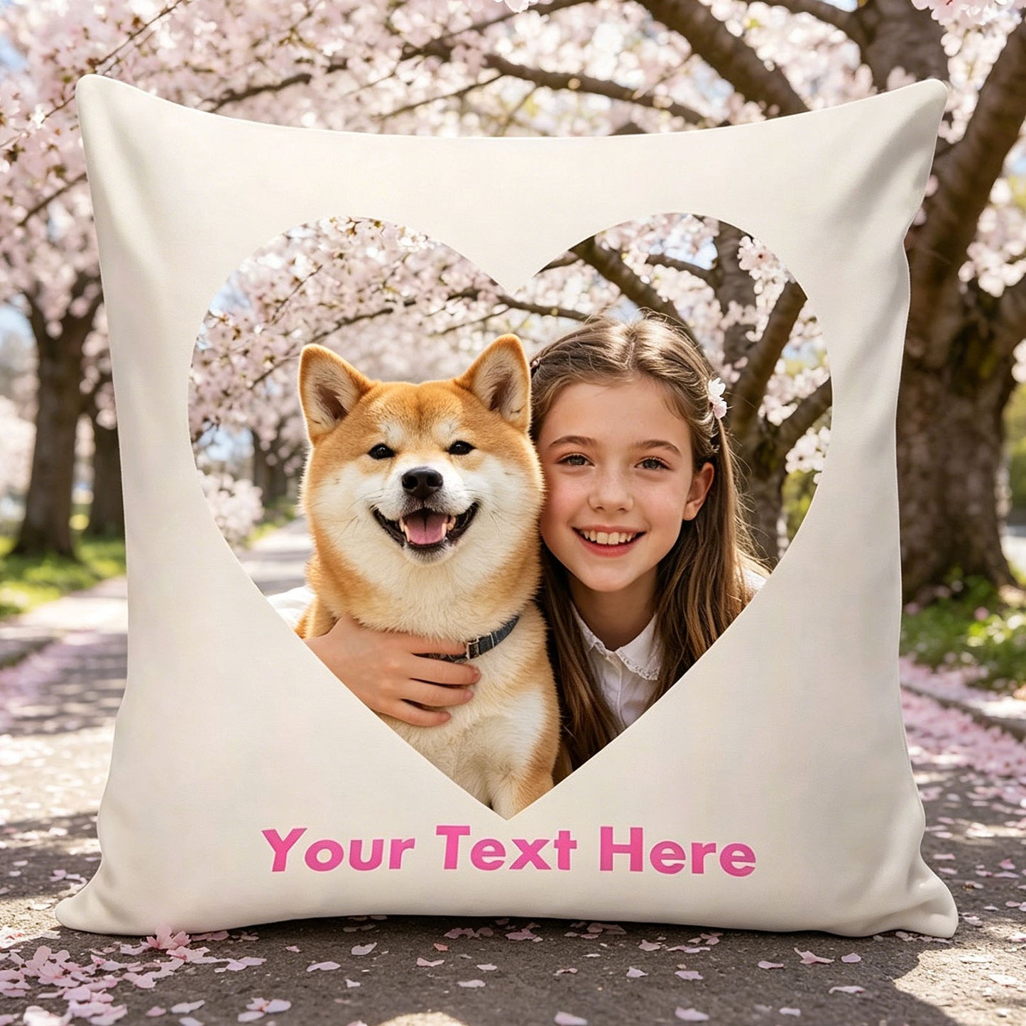 Custom Senior Couple & Dog Photo Pillow Cover with Heart Shape, Family Pet Keepsake Cushion
