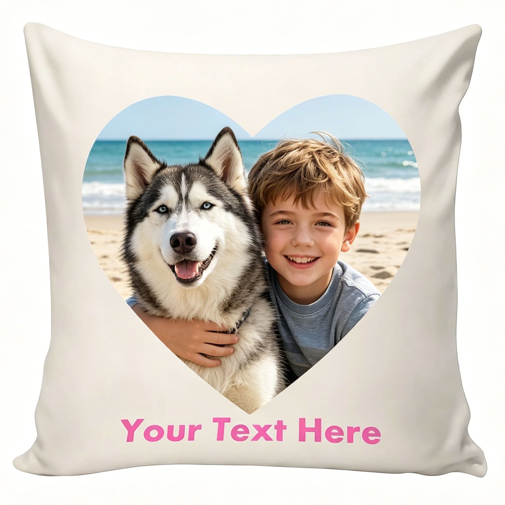 Heart-Shaped Custom Dog & Girl Photo Pillow Cover, Cherry Blossom Pet Memory Cushion