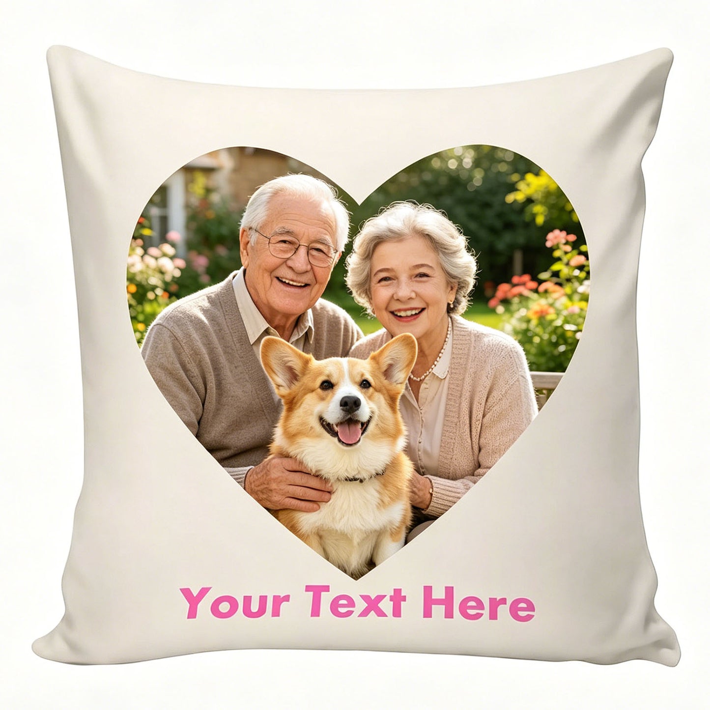 Personalized Dog & Child Photo Pillow Cover with Heart Cutout, Beach Scene Pet Memory Cushion Cover