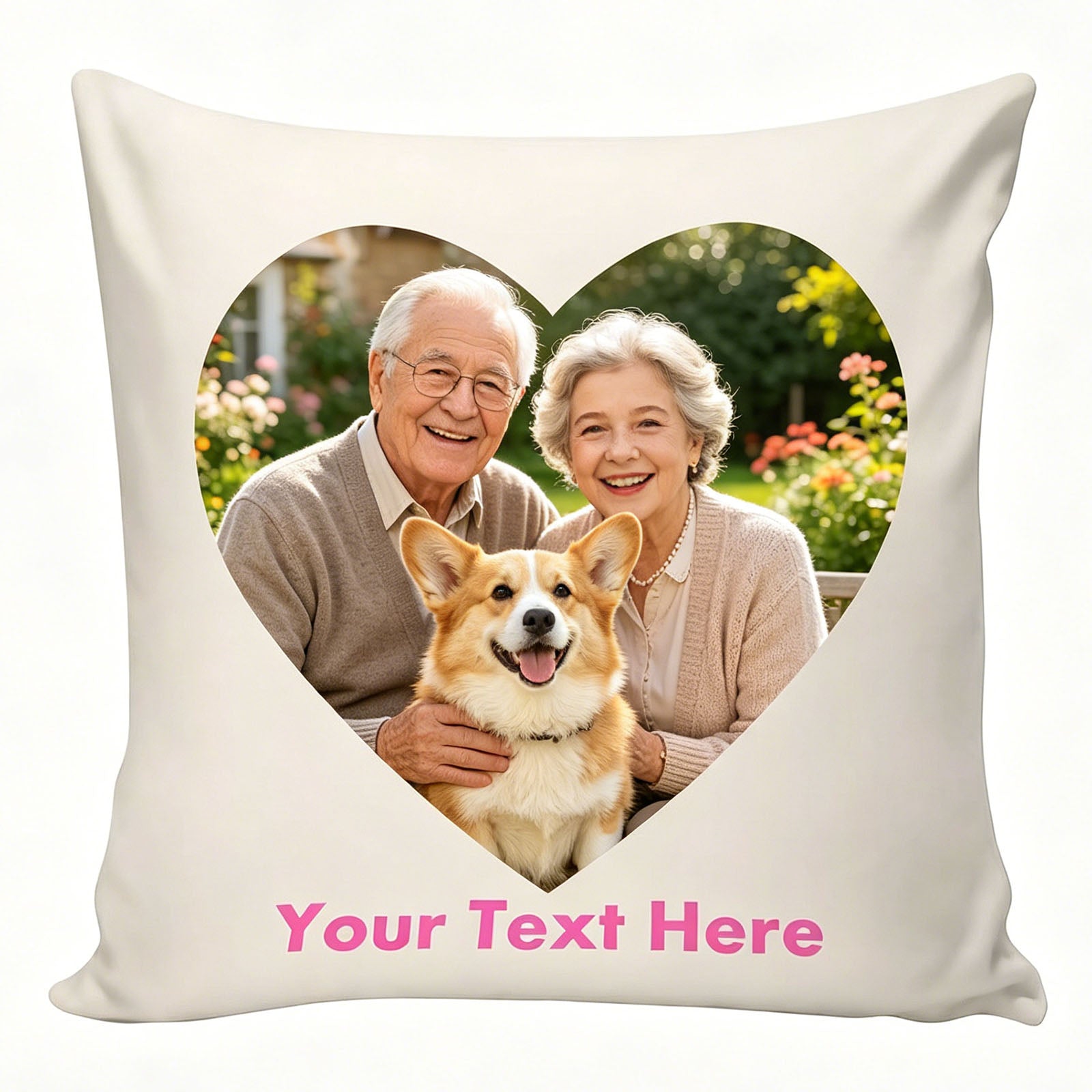 Personalized Dog & Child Photo Pillow Cover with Heart Cutout, Beach Scene Pet Memory Cushion Cover