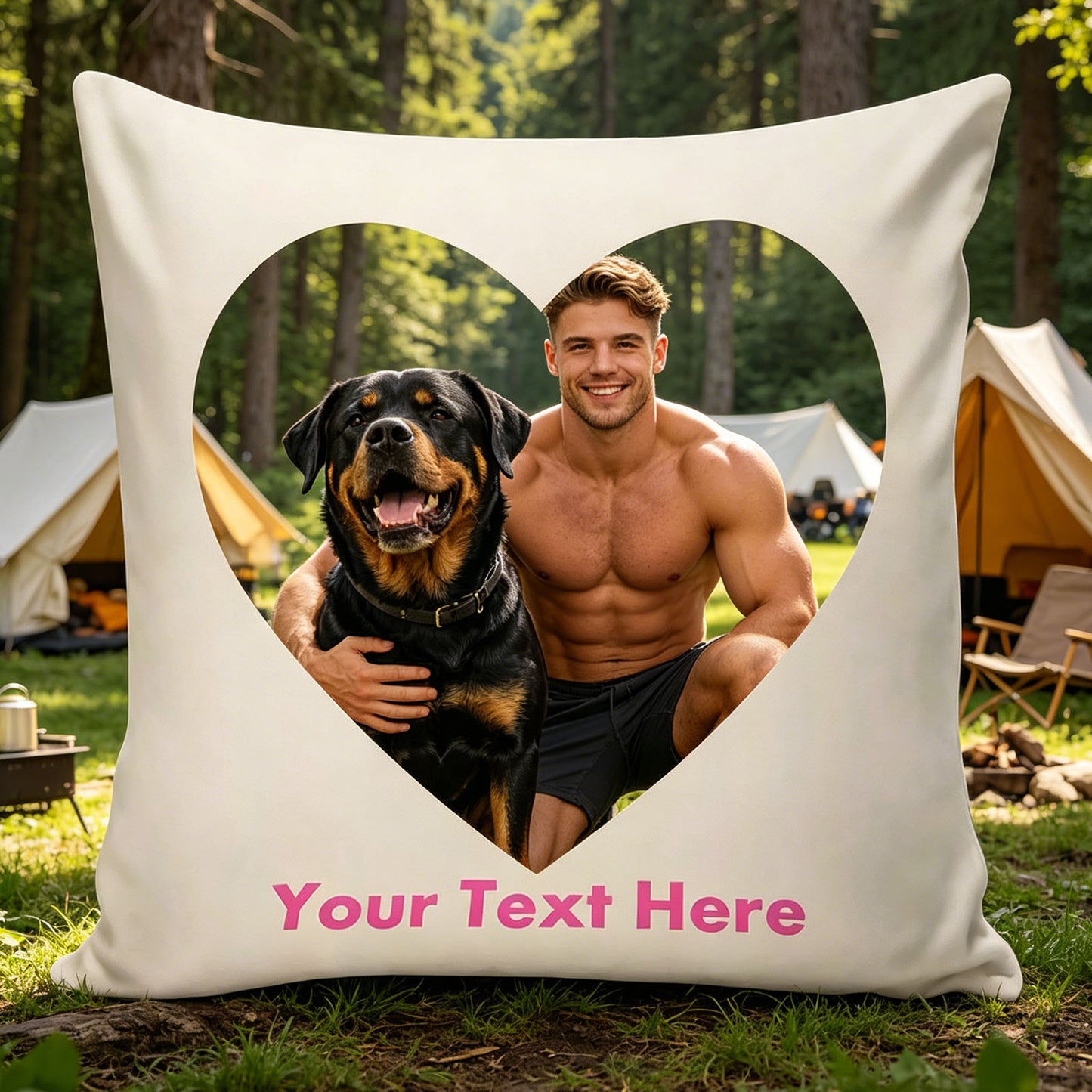 Personalized Pet & Child Heart Photo Pillow Cover, Outdoor Park Scene Keepsake Throw Pillow